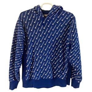 VINTAGE 1990s Champion Reverse Weave Blue All Over Hoodie Size XL